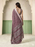 Dusty Rose Linen Silk Handloom Saree With Blouse Piece