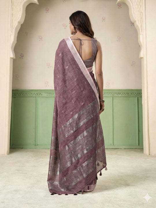 Dusty Rose Linen Silk Handloom Saree With Blouse Piece