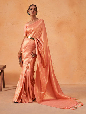 Orange Kanjivaram Art Silk Saree With Blouse Piece