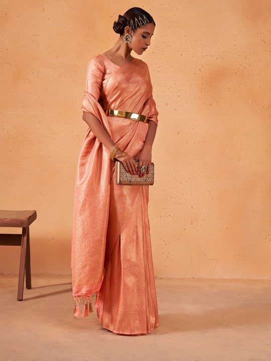 Orange Kanjivaram Art Silk Saree With Blouse Piece