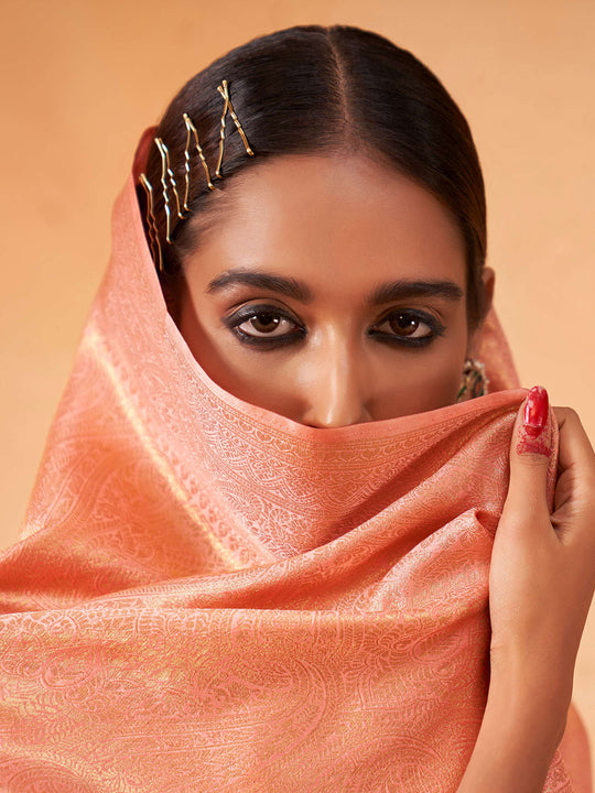 Orange Kanjivaram Art Silk Saree With Blouse Piece