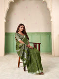 Green Linen Silk Handloom Saree With Blouse Piece