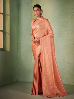 Pink Kanjivaram Art Silk Saree With Blouse Piece