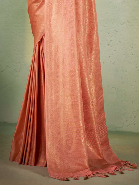 Pink Kanjivaram Art Silk Saree With Blouse Piece