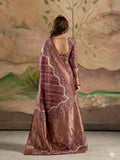 Deep Wine Malai Silk Printed Saree With Zari Floral Border And Blouse Piece
