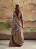 Brown Malai Silk Printed Saree With Zari Floral Border And Blouse Piece