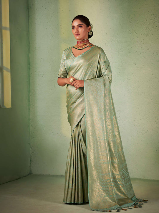 Light Green Kanjivaram Art Silk Saree With Blouse Piece