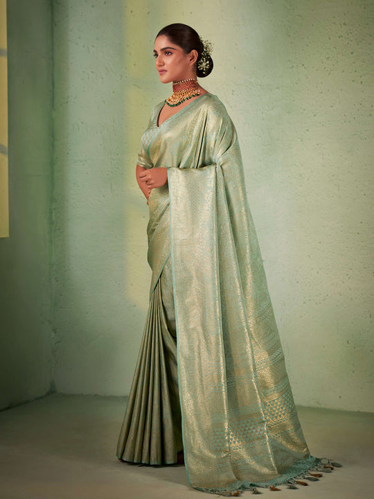 Light Green Kanjivaram Art Silk Saree With Blouse Piece