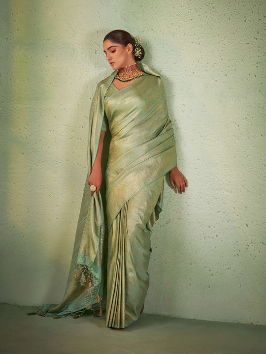 Light Green Kanjivaram Art Silk Saree With Blouse Piece