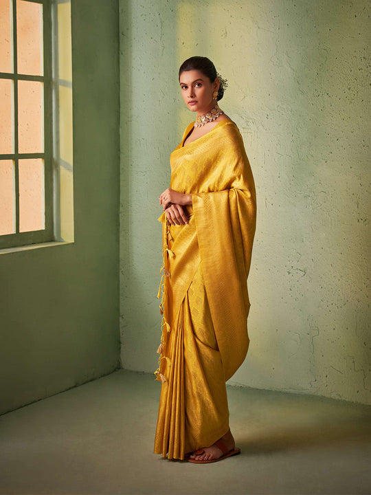 Yellow Kanjivaram Art Silk Saree With Blouse Piece