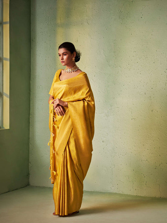 Yellow Kanjivaram Art Silk Saree With Blouse Piece