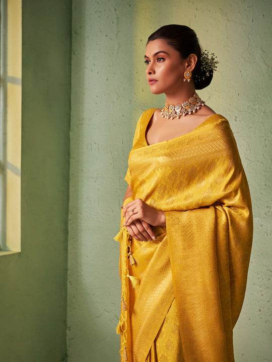 Yellow Kanjivaram Art Silk Saree With Blouse Piece