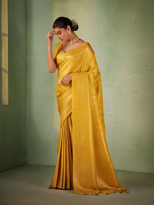 Yellow Kanjivaram Art Silk Saree With Blouse Piece