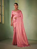 Light Pink Kanjivaram Art Silk Saree With Blouse Piece