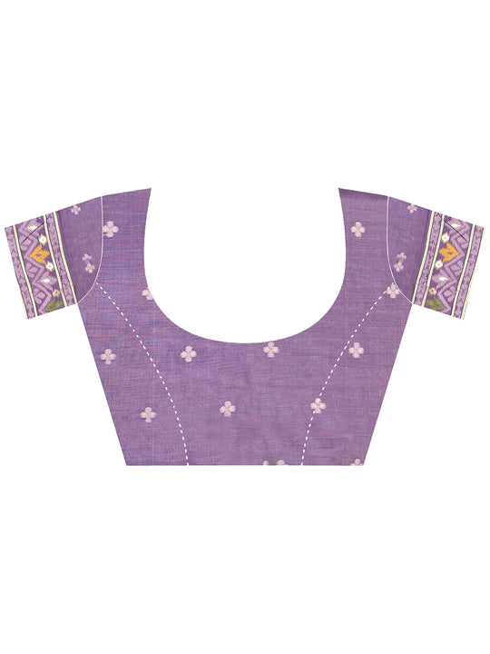 Purple Cotton Blend Jamdani Saree With Blouse Piece