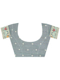 Grey Cotton Blend Jamdani Saree With Blouse Piece