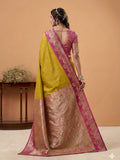 Mustard Yellow Soft Satin Silk Weaving Border With Gold Zari Silk Saree With Blouse Piece