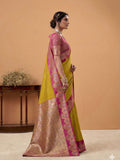 Mustard Yellow Soft Satin Silk Weaving Border With Gold Zari Silk Saree With Blouse Piece