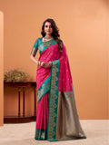 Rani Pink Soft Satin Silk Weaving Border With Gold Zari Silk Saree With Blouse Piece