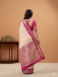 Cream Soft Satin Silk Weaving Border With Gold Zari Silk Saree With Blouse Piece