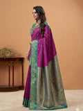 Magenta Soft Satin Silk Weaving Border With Gold Zari Silk Saree With Blouse Piece