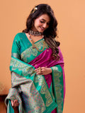 Magenta Soft Satin Silk Weaving Border With Gold Zari Silk Saree With Blouse Piece