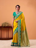 Yellow Soft Satin Silk Weaving Border With Gold Zari Silk Saree With Blouse Piece