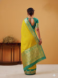 Yellow Soft Satin Silk Weaving Border With Gold Zari Silk Saree With Blouse Piece
