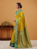 Yellow Soft Satin Silk Weaving Border With Gold Zari Silk Saree With Blouse Piece