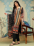 Black Floral Printed Regular Straight Kurta With Trousers & Dupatta