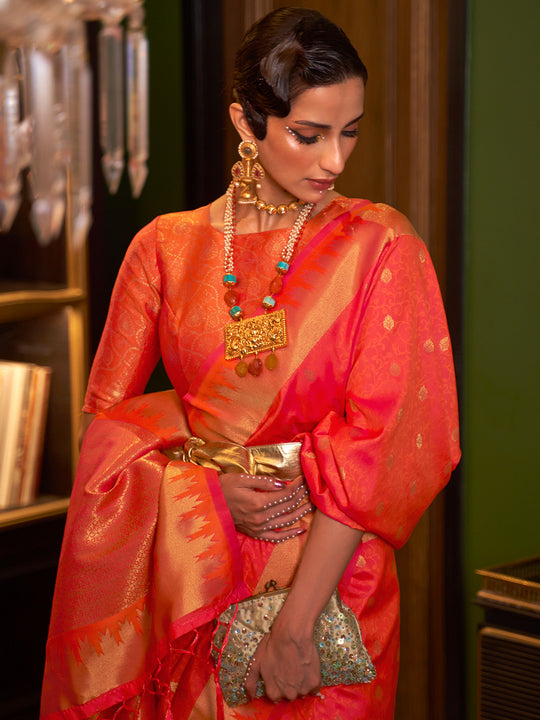 Orange Art Silk Saree With Blouse Piece