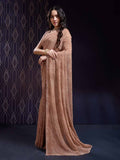 Brown Georgette Swarovski Stone Embellished Printed Saree With Blouse Piece