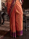 Coral  Tussar Silk Handloom Weaving Saree With Blouse Piece
