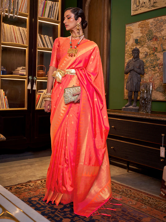 Orange Art Silk Saree With Blouse Piece