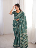 Soft Pure Cotton Hand Bagru Print Sarees With Blouse Pice