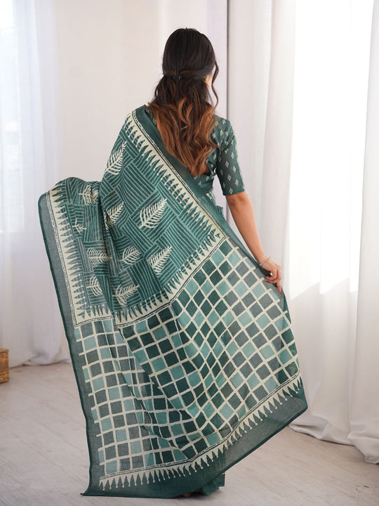 Soft Pure Cotton Hand Bagru Print Sarees With Blouse Pice