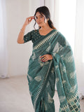 Soft Pure Cotton Hand Bagru Print Sarees With Blouse Pice