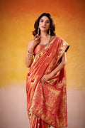 Satin Tissue Woven Design Jacquard Work Handloom  Saree With Blouse Piece