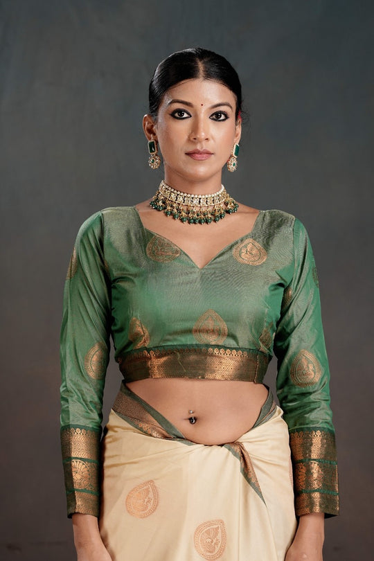 Soft Silk Chitt Palu With Contrast Blouse Weaving Saree