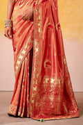 Satin Tissue Woven Design Jacquard Work Handloom  Saree With Blouse Piece