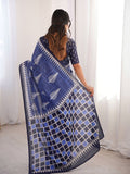 Soft Pure Cotton Hand Bagru Print Sarees With Blouse Pice