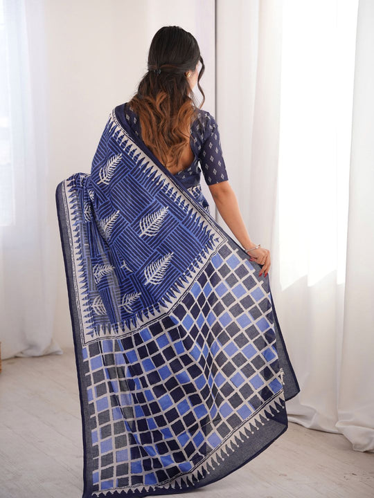 Soft Pure Cotton Hand Bagru Print Sarees With Blouse Pice