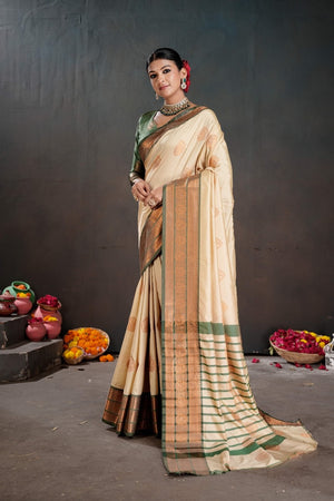 Soft Silk Chitt Palu With Contrast Blouse Weaving Saree