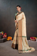 Soft Silk Chitt Palu With Contrast Blouse Weaving Saree