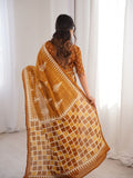 Soft Pure Cotton Hand Bagru Print Sarees With Blouse Pice