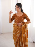 Soft Pure Cotton Hand Bagru Print Sarees With Blouse Pice