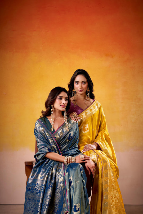 Satin Tissue Woven Design Jacquard Work Handloom  Saree With Blouse Piece