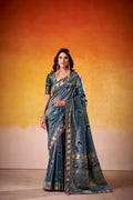 Satin Tissue Woven Design Jacquard Work Handloom  Saree With Blouse Piece