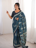 Soft Pure Cotton Hand Bagru Print Sarees With Blouse Pice