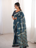 Soft Pure Cotton Hand Bagru Print Sarees With Blouse Pice